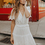 V Neck Short Sleeve Lace Maxi Dress