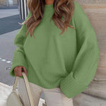 Women's Round Neck Long Sleeve Oversized Plush Knitted Thick Warm Pullover Sweater Top