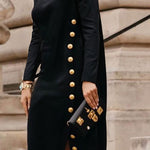 Long Sleeves Loose Asymmetric Buttoned Split-Joint Split-Side Mock Neck Maxi Dresses