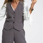 Nadorine Casual Two-piece Set Solid Color Vest and Trousers Pants