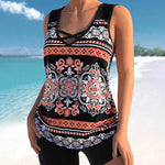 U Neck Sleveless Tankinis Plus Size Swimwear with Tummy Control Boyshorts