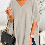 V Neck Loose Fit Solid Poncho Sweater