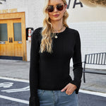 Solid Color Ribbed Knit Sweater Base Shirt