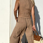 Nadorine Casual Two-piece Slim Fit Sleeveless Vest Wide Leg Pants Set