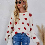 Love Pattern Round Neck Knit Sweater