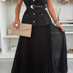Relaxed and Elegant Pleated Tulle Side Zipper A-line Maxi Skirt
