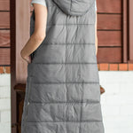 Hooded Pocketed Quilted Long Vest Coat