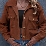 Flap Pockets Turn Down Collar Corduroy Shacket
