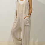 High Waist Wide Leg Overalls Jumpsuits Retro Plain Braces Overall Rompers with Button