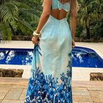 Vacation Blue Suspender Print Dress