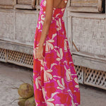 Halterneck Print Berry Lotus Midi dress