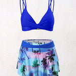 Split High-waisted Lotus Leaf Edge Printing Bikini Swimsuit