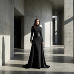Bodycon Elasticated Waist Asymmetric Solid Color Split-Joint High Neck Maxi Dresses