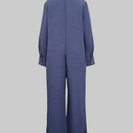 Long Sleeves Loose Solid Color Zipper Lapel Jumpsuits