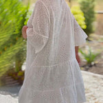 V-Neck 3/4 Sleeve Loose Embroidered Hollow Out Plus Size Blouse Dress