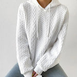 Nadorine Cable Textured Drop Shoulder Drawstring Hoodie Sweatshirts