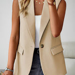 Sleeveless Buckled Slit Side Single Breasted Blazer Casual Office Wear Vest Jacket
