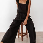 Two Piece Outfits Lounge Sleeveless Square Collar Crop Tops Wide Leg Pants Sets