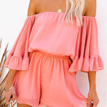 Paneled short-sleeved loose-fit solid chiffon jumpsuit