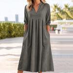 Amber™ | Elegant Midi Dress with Pockets