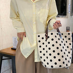 Vintage Canvas Polka-Dot Printed Makeup Tote Bag Bucket Bag