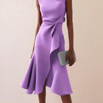 Red Sleeveless Midi Elegant A-line Dress with Waist Twist for Day-to-Night