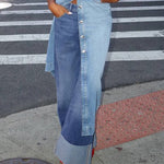 Column Loose Buttoned Solid Color Zipper Jean Pants Bottoms Trousers