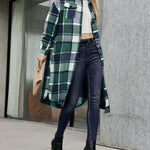 Nadorine Button Down Plaid Classic Long Shirt Jacket