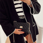 British Style Elegant Solid Pocket Contrast V Neck Outerwear