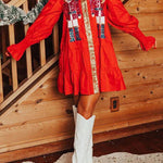 Nutcracker Sequined Button Down Long Sleeve Mini Dress