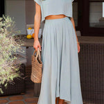 Short Sleeve Crop Top and Maxi Pleated Skirt Set