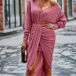 Solid Drop Shoulder Slit Dress