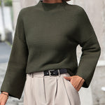 Nadorine Crewneck Knitted Sweater Solid Color Batwing Long Sleeve Pullover Jumper Top