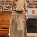 Loose Raglan Sleeve Pleated Solid Color Split-Joint Round-Neck Maxi Dresses