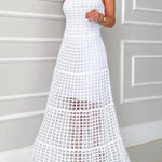 Mariane Crochet Knit Round Neck Texture A-line Maxi Dress