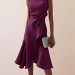 Red Sleeveless Midi Elegant A-line Dress with Waist Twist for Day-to-Night