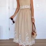 Vacation Season Floral Eyelet Poplin Tank and High Rise Elastic Waist Midi Skirt