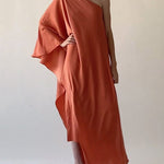 Loose Asymmetric Solid Color One-Shoulder Maxi Dresses