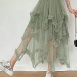 Cake skirt mid-length high waist big swing fluffy fairy gauze dress long skirt