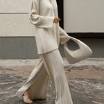 Solid Color Straight Pants Casual Two-piece Pleated Shirt Trousers Set