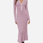 Turndown Collar Button Knit Slim Fit Maxi Dress