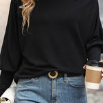 Black Pearls Asymmetric Neck Puff Sleeve Blouse