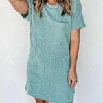 Striped Print Pocket Detail Tee Dress