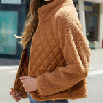 Zippered Long Sleeve Plush Patchwork Women's Jacket