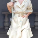 Solid Color Casual Lapel Pocket Ruffle Loose Mini Dress