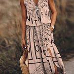 Sleeveless long dress casual women's waist zipper letter dress