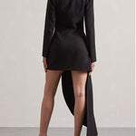 Long Sleeves Asymmetric Buttoned Pockets Solid Color Notched Collar Blazer Maxi Dress