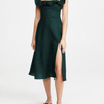 Ruffled Square Collar Long Formal Dress Sleeveless Slit Evening Dress