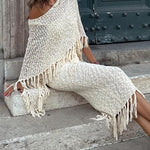 Nadorine Women's Dolman Sleeve Fringe Knit Sweater Pullover Cape Shawl Blouse