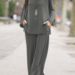 Casual Solid Pocket V Neck Long Sleeve Two Pieces
